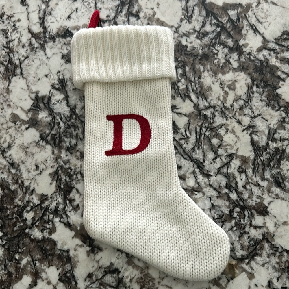 White Knit Stocking with “D”